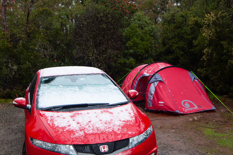 Camping in the snow at Cradle Mountain - in mid Summer